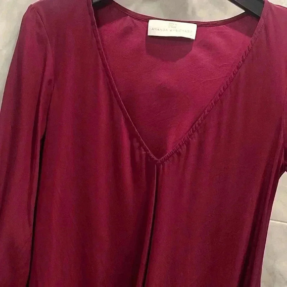 Amanda Uprichard Burgundy Julianna Long Sleeve Mini Dress Size Petite Xsmall - Picture 2 of 10
